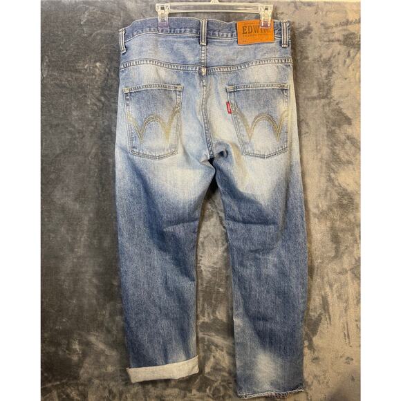 Edwin EX404 Selvedge Distressed Ripped Denim Blue Jeans Men's 36 Made In Japan - Picture 2 of 12